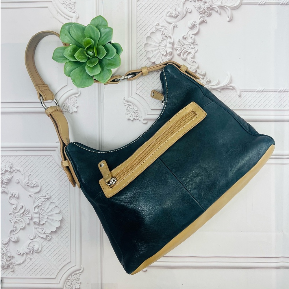 Genuine Leather Y2K Shoulder Bag,  2 Tone Tan And Black Medium Size